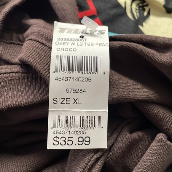 New Woman’s Obey power & equality long sleeve t shirt brown choco  sz XL - Picture 3 of 3